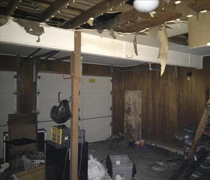 Collapsed ceiling in garage.