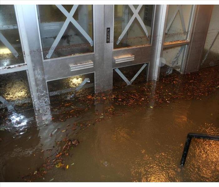 Entrance of a building flooded